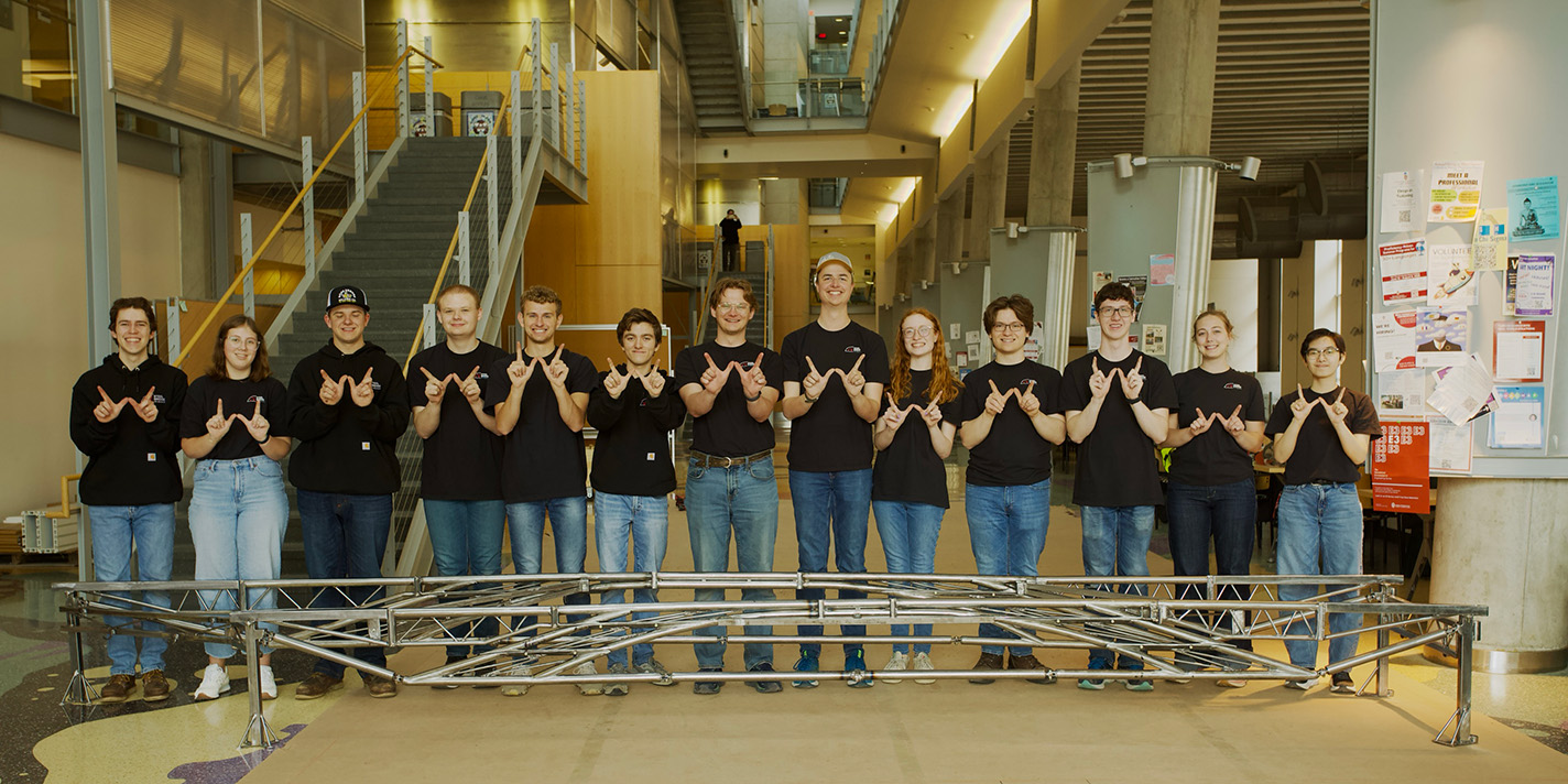 Steel Bridge Team pictured with a project